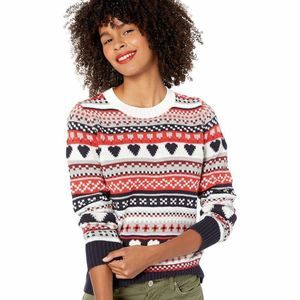 NEW J.Crew Mercantile Ivory & Red Fair Isle Sweater